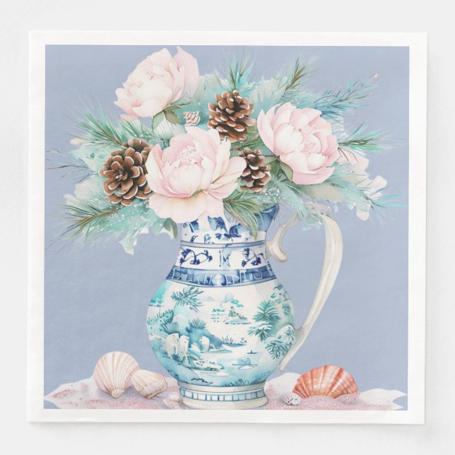 Chinoiserie Jug with Pinecones and Seashells  Paper Dinner Napkins (Front)