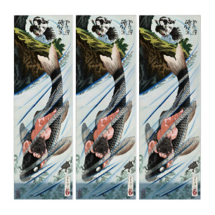 Chinoiserie Koi Carp Waterfall Japanese Art