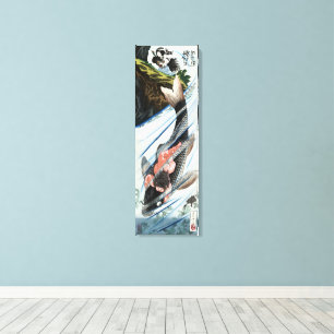 Chinoiserie Koi Carp Waterfall Japanese Art Canvas Print