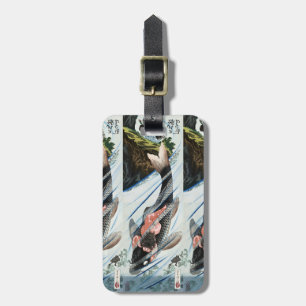Chinoiserie Koi Carp Waterfall Japanese Art Luggage Tag