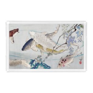 Chinoiserie Koi Fish & Purple Wisteria Print Acrylic Tray