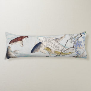 Chinoiserie Koi Fish & Purple Wisteria Print Body Pillow