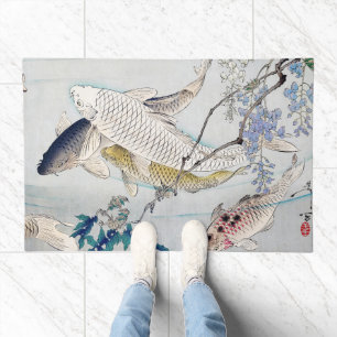 Chinoiserie Koi Fish & Purple Wisteria Print Doormat