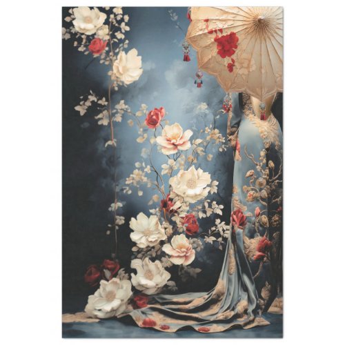 Chinoiserie Lady standing with a parasol Portrait  Tissue Paper