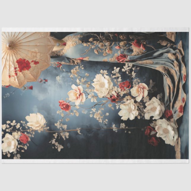Chinoiserie Lady standing with a parasol Portrait  Tissue Paper (Front)