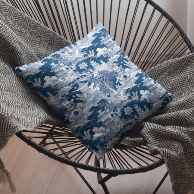 Chinoiserie Landscape Painting Blue White Throw Pillow (Creator Uploaded)
