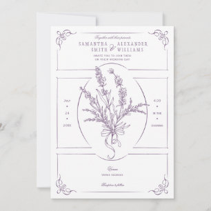 Chinoiserie Lavender Bouquet Victorian Wedding Invitation