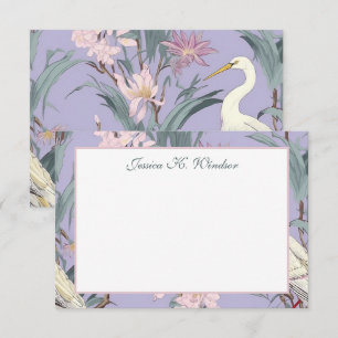 Chinoiserie Lavender Floral Egret Personalized Thank You Card