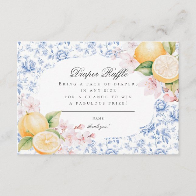 Chinoiserie Lemon Tea Baby Shower Diaper Raffle Enclosure Card (Front)