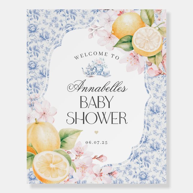 Chinoiserie Lemon Tea Baby Shower Welcome Sign (Front)