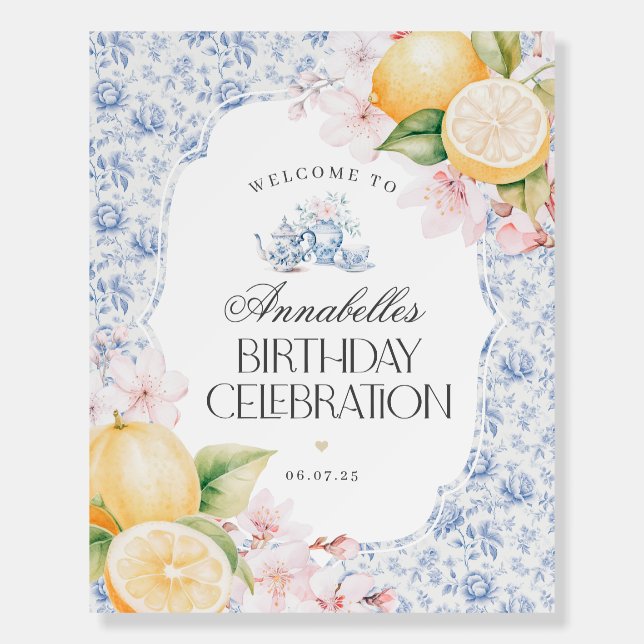 Chinoiserie Lemon Tea Birthday Party Welcome Sign (Front)