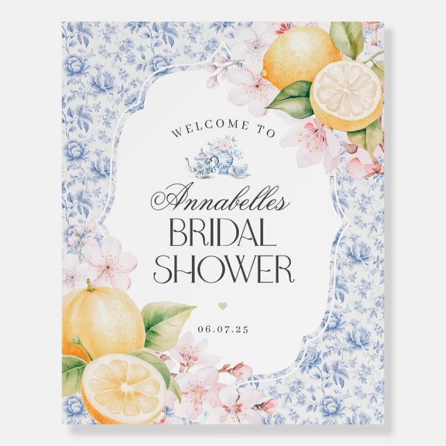 Chinoiserie Lemon Tea Bridal Shower Welcome Sign (Front)
