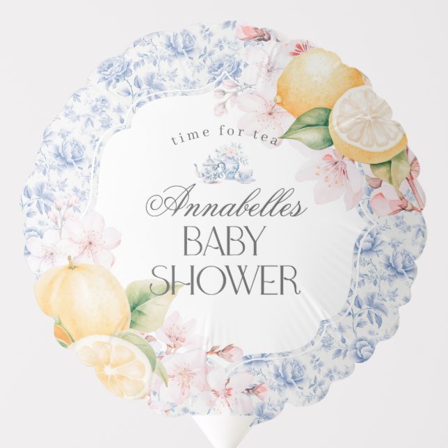 Chinoiserie Lemon Tea Party Baby Shower Decor Balloon (Front)