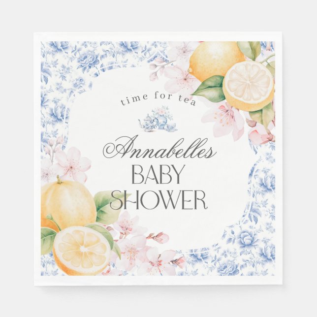Chinoiserie Lemon Tea Party Baby Shower Decor Napkins (Front)