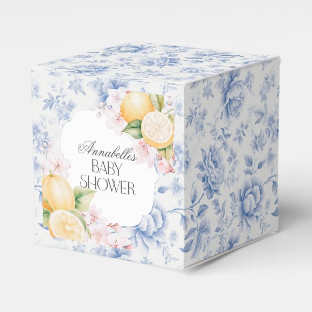 Chinoiserie Lemon Tea Party Baby Shower Dessert Favor Boxes (Front Side)