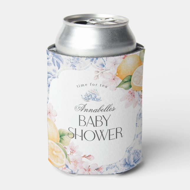 Chinoiserie Lemon Tea Party Baby Shower Favor Can Cooler (Can Front)