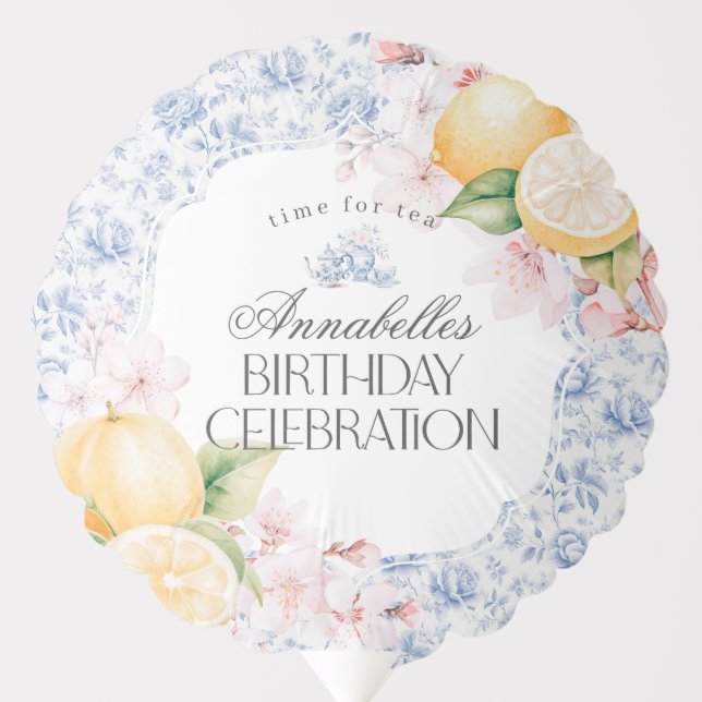 Chinoiserie Lemon Tea Party Birthday Decor Balloon (Front)