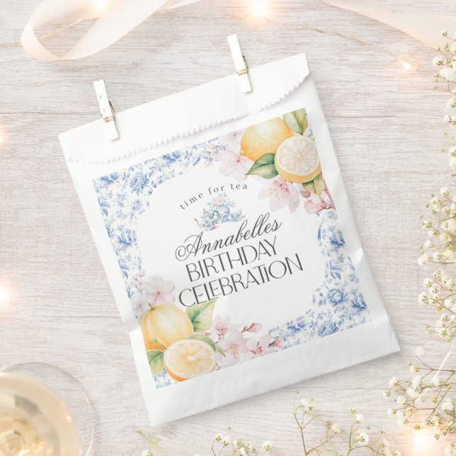 Chinoiserie Lemon Tea Party Birthday Dessert Favor Bag (Clipped)