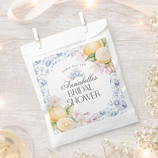 Chinoiserie Lemon Tea Party Bridal Shower Dessert Favor Bag (Clipped)