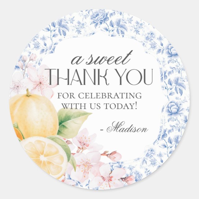 Chinoiserie Lemon Tea Party Floral Favor Sticker (Front)