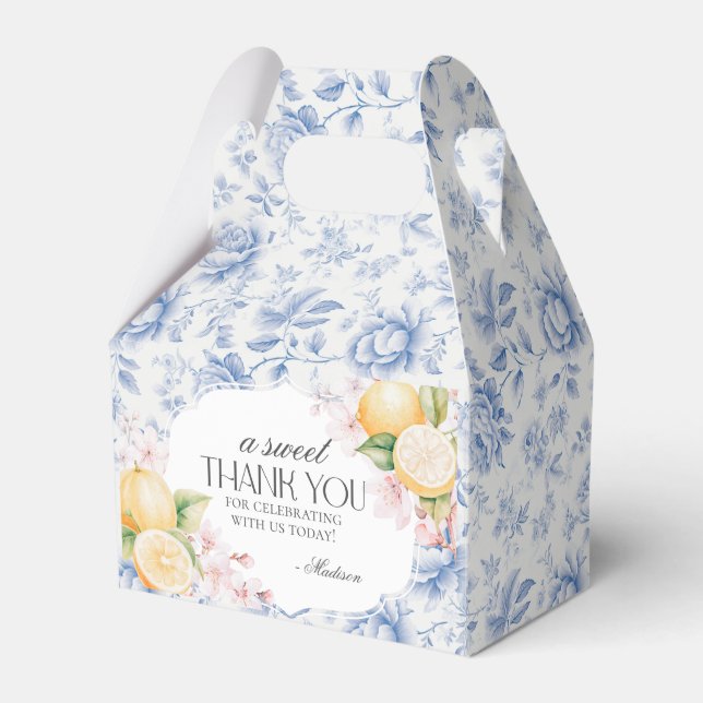 Chinoiserie Lemon Tea Party Floral Toile Favor Boxes (Front Side)