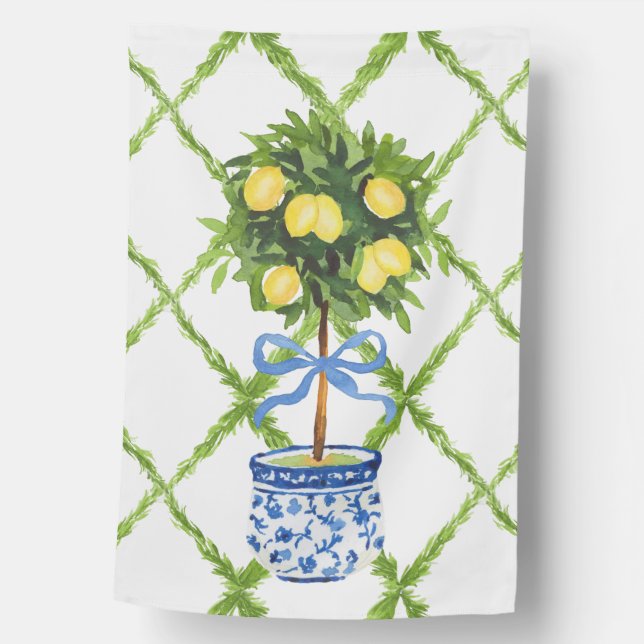 Chinoiserie Lemon Topiary, Ginger Jar  House Flag (Front)