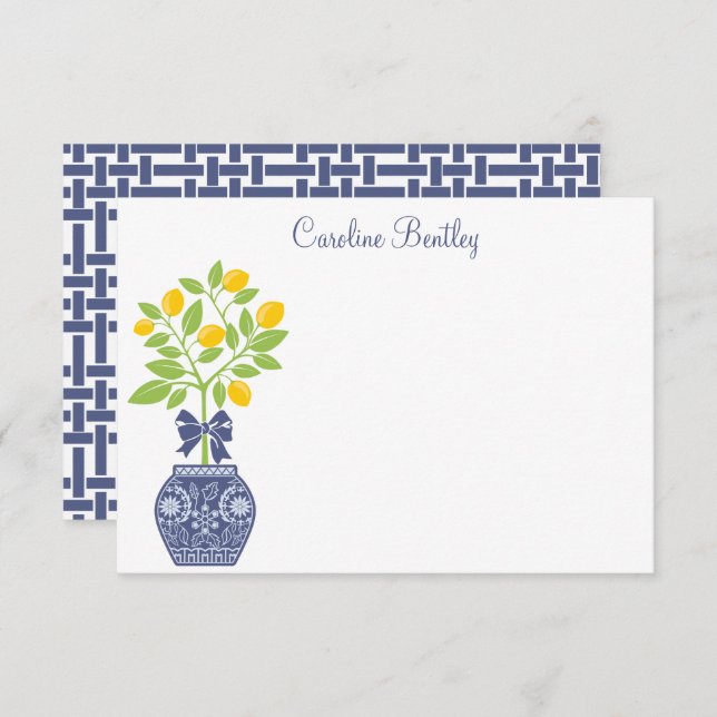 Chinoiserie Lemon Tree Personalized Note Cards (Front/Back)