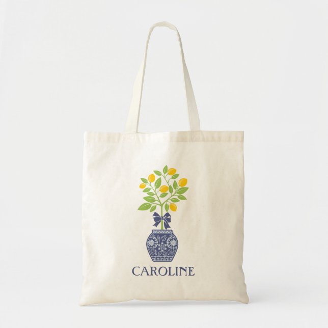 Chinoiserie Lemon Tree Personalized Tote Bag (Front)