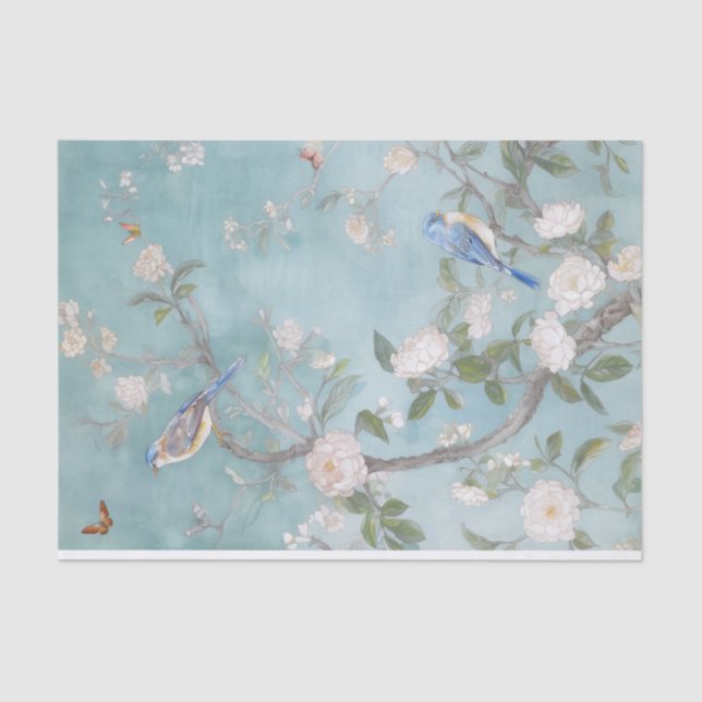 Chinoiserie Light teal blue tissue paper (Front)