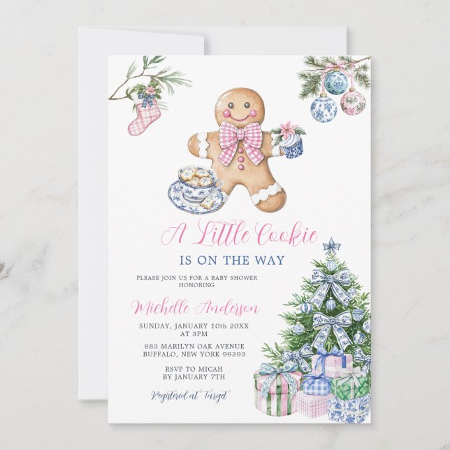 Chinoiserie Little Cookie Christmas Baby Shower Invitation (Front)