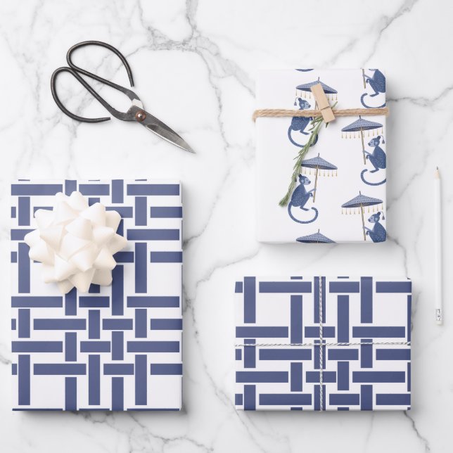 Chinoiserie Monkeys and Bamboo Gift Wrap Sheets (Front)