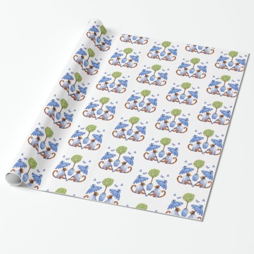 Chinoiserie Monkeys with Parasols Wrapping Paper