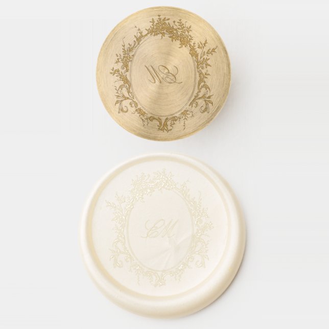 Chinoiserie monogram crest botanical wedding wax seal stamp (Stamped)