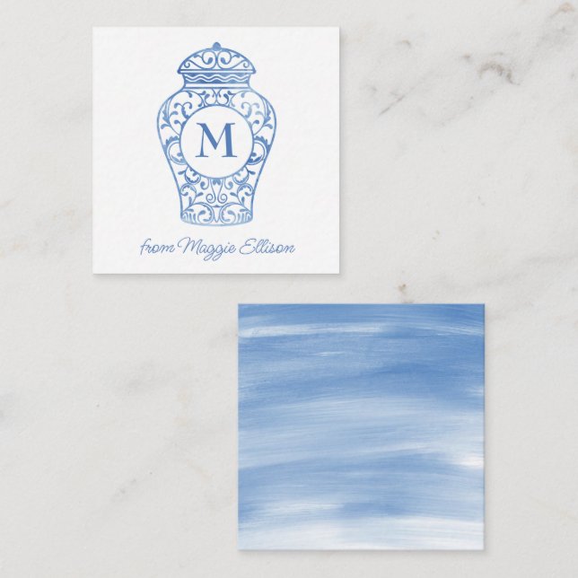 Chinoiserie Monogram Ginger Jar Gift Enclosures Note Card (Front/Back)