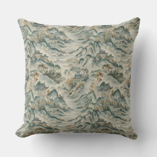 Chinoiserie Mountain Scene Throw Pillow