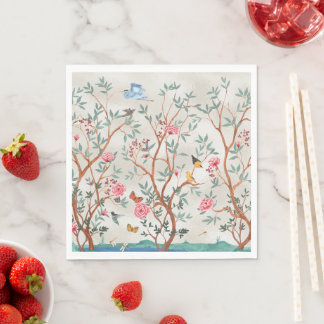Chinoiserie Mural with Birds and Flowering Trees Napkins