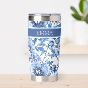 Chinoiserie Name Blue Floral Travel Coffee Lover Insulated Tumbler
