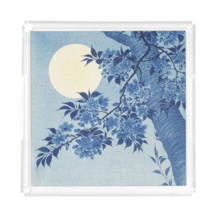 Chinoiserie Navy Blue Cherry Blossom & Full Moon Acrylic Tray