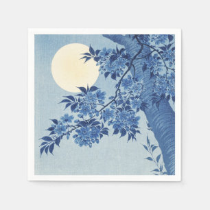 Chinoiserie Navy Blue Cherry Blossom & Full Moon Napkins