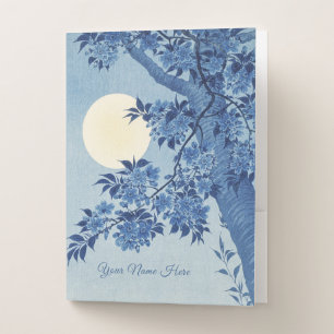 Chinoiserie Navy Blue Cherry Blossom & Full Moon Pocket Folder