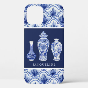 Chinoiserie Navy Blue Ginger Jar Scallop Pattern iPhone 12 Case