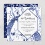 Chinoiserie Navy Blue Peacock Butterfly Hexagon Invitation