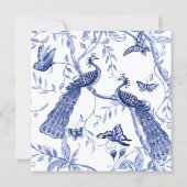 Chinoiserie Navy Blue Peacock Butterfly Wedding Invitation (Back)