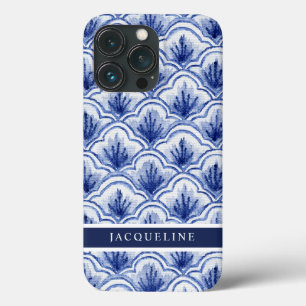 Chinoiserie Navy Blue Shell Asian Vintage Pattern  iPhone 13 Pro Case