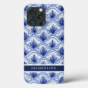 Chinoiserie Navy Blue Shell Asian Vintage Pattern  iPhone 13 Pro Case