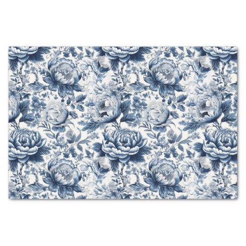 Chinoiserie Navy Blue White Peony Floral Decoupage Tissue Paper
