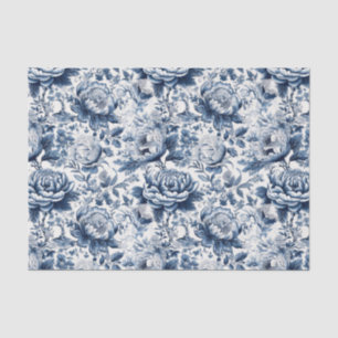 Chinoiserie Navy Blue White Peony Floral Decoupage Tissue Paper