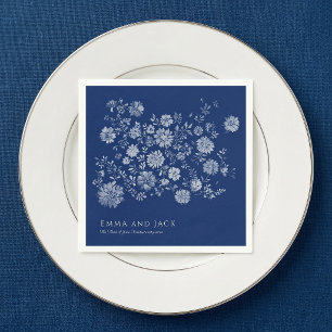 Chinoiserie Navy Blue Wildflower Bouquet Wedding Napkins