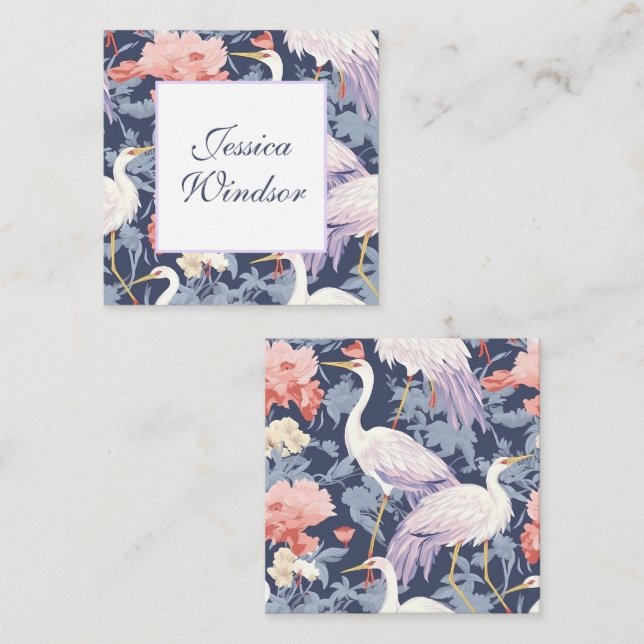 Chinoiserie Navy Floral Egret Gift Enclosure Note Card (Front/Back)