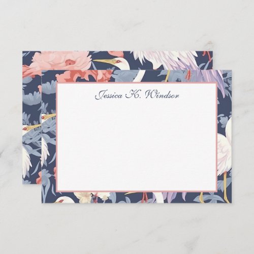 Chinoiserie Navy Floral Egret Personalized Thank You Card